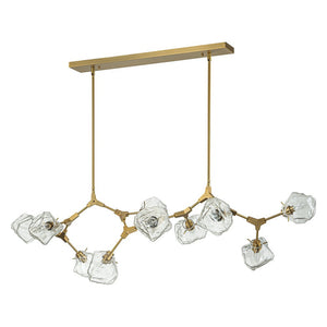 Farmhouze Light-10-Light Glass Ice Brass Branching Kitchen Island Pendant-Chandelier-10-Light-Brass (Pre-Order)