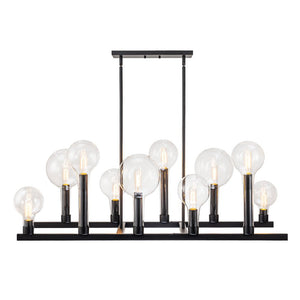 Farmhouze Light-10-Light Glass Tapered Long Globe Island Chandelier-Chandelier-Black-10-Light