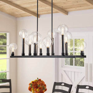 Farmhouze Light-10-Light Glass Tapered Long Globe Island Chandelier-Chandelier-Black-10-Light