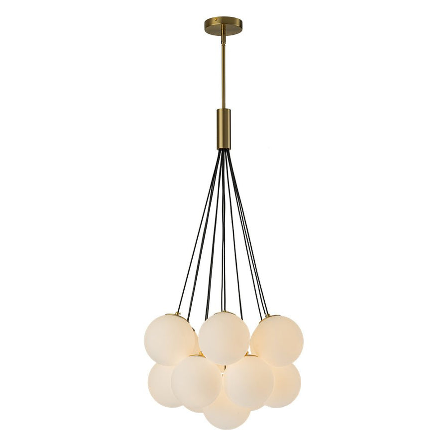 Farmhouze Light-13-Light Cluster Bubble Frosted Glass Globe Chandelier-Chandelier-Brass-