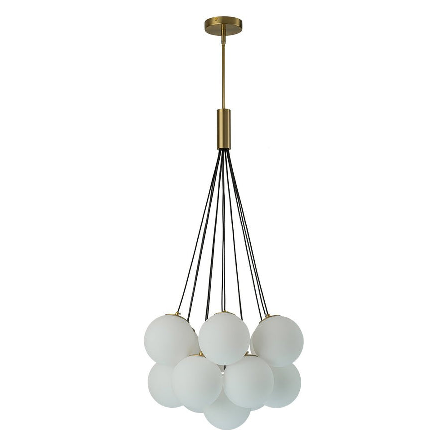 Farmhouze Light-13-Light Cluster Bubble Frosted Glass Globe Chandelier-Chandelier-Brass-