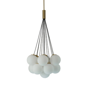 Farmhouze Light-13-Light Cluster Bubble Frosted Glass Globe Chandelier-Chandelier-Brass-