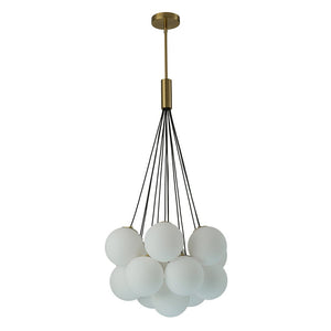 Farmhouze Light-13-Light Cluster Bubble Frosted Glass Globe Chandelier-Chandelier-Brass-