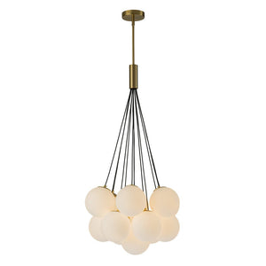 Farmhouze Light-13-Light Cluster Bubble Frosted Glass Globe Chandelier-Chandelier-Brass-