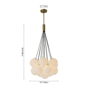 Farmhouze Light-13-Light Cluster Bubble Frosted Glass Globe Chandelier-Chandelier-Brass-