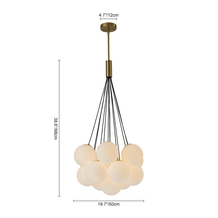 Farmhouze Light-13-Light Cluster Bubble Frosted Glass Globe Chandelier-Chandelier-Brass-