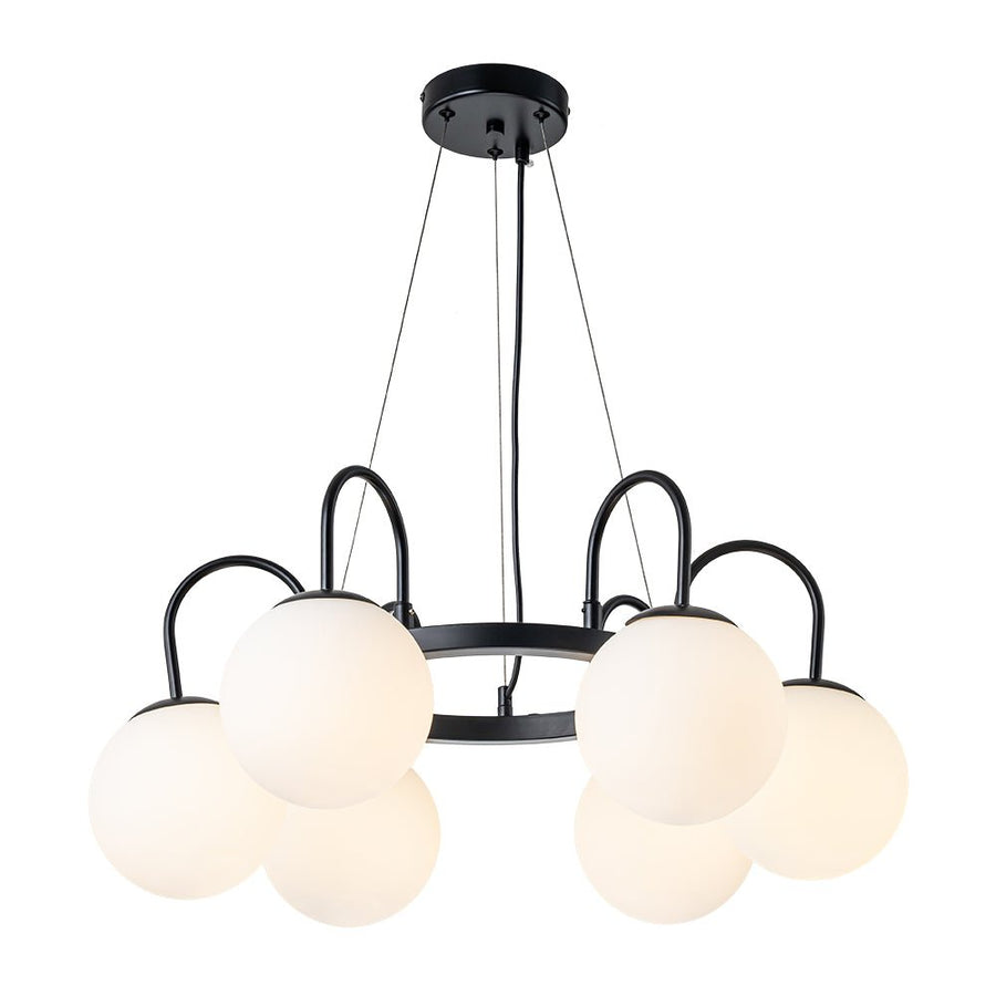 Farmhouze Light-23” Mid-Century Opal Glass Ball Wagon Wheel Chandelier-Chandelier-Black-