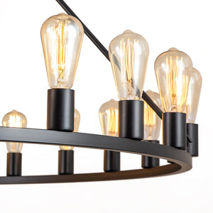Farmhouze Light-24-Light Vintage Barn Metal Wagon Wheel Chandelier-Chandelier-Black + Wood Grain-