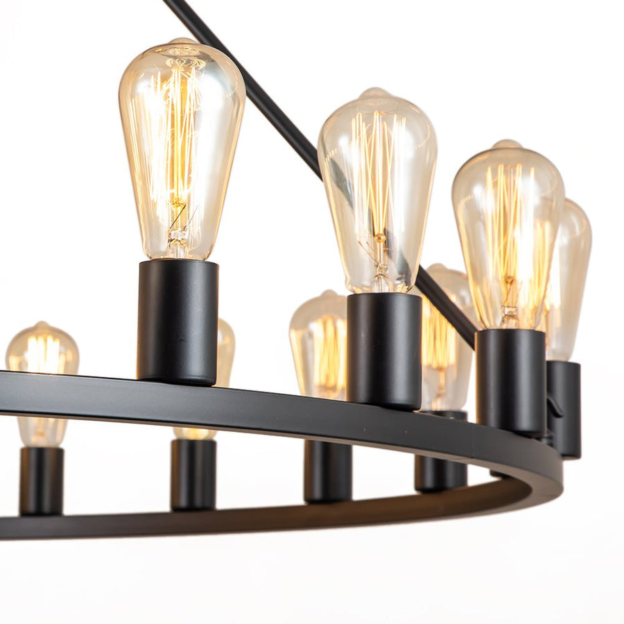 Farmhouze Light-24-Light Vintage Barn Metal Wagon Wheel Chandelier-Chandelier-Black + Wood Grain-