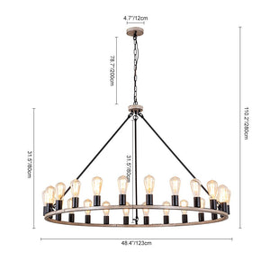Farmhouze Light-24-Light Vintage Barn Metal Wagon Wheel Chandelier-Chandelier-Black + Wood Grain-