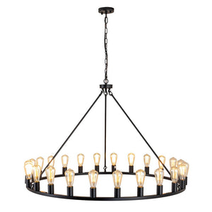 Farmhouze Light-24-Light Vintage Barn Metal Wagon Wheel Chandelier-Chandelier-Black + Wood Grain-