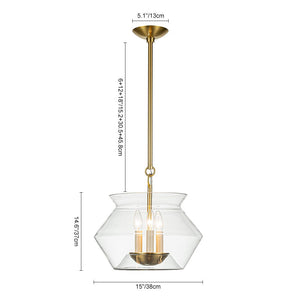 Farmhouze Light-3-Light Clear Glass Wide Geometric Shade Pendant Light-Pendant-Gold-