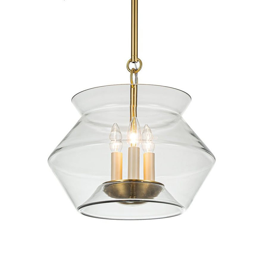 Farmhouze Light-3-Light Clear Glass Wide Geometric Shade Pendant Light-Pendant-Gold-