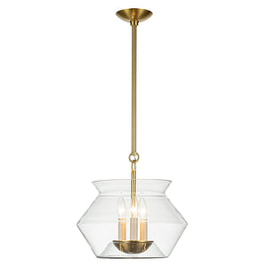 Farmhouze Light-3-Light Clear Glass Wide Geometric Shade Pendant Light-Pendant-Gold-