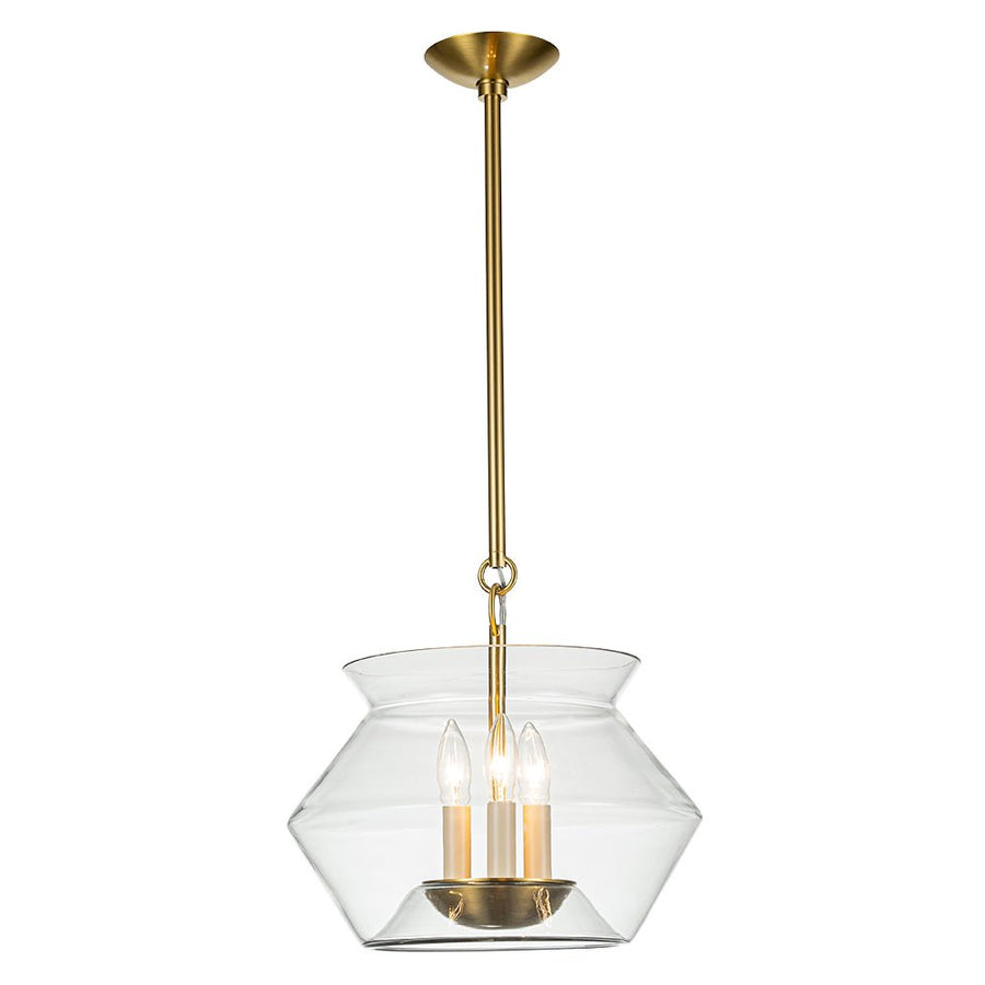 Farmhouze Light-3-Light Clear Glass Wide Geometric Shade Pendant Light-Pendant-Gold-