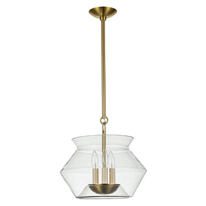 Farmhouze Light-3-Light Clear Glass Wide Geometric Shade Pendant Light-Pendant-Gold-