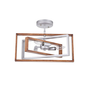 Farmhouze Light-3-Light Geometric Rectangular Semi Flush Mount-Ceiling Light-Silver+Gold-