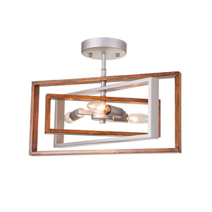 Farmhouze Light-3-Light Geometric Rectangular Semi Flush Mount-Ceiling Light-Silver+Gold-