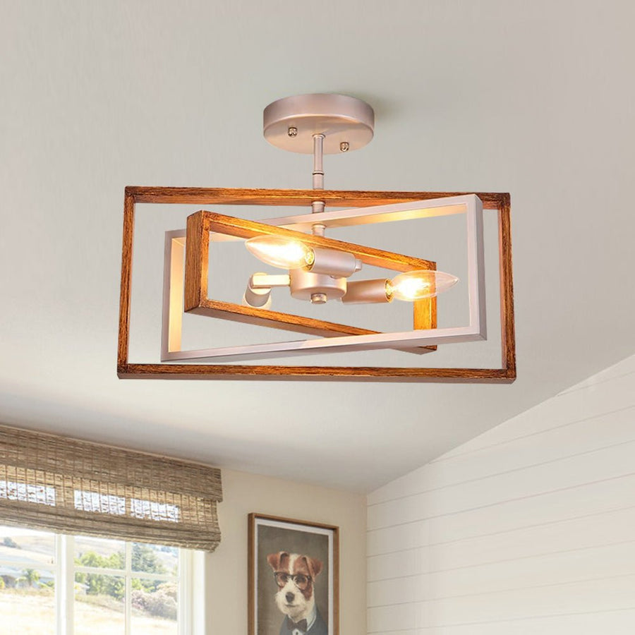 Farmhouze Light-3-Light Geometric Rectangular Semi Flush Mount-Ceiling Light-Silver+Gold-