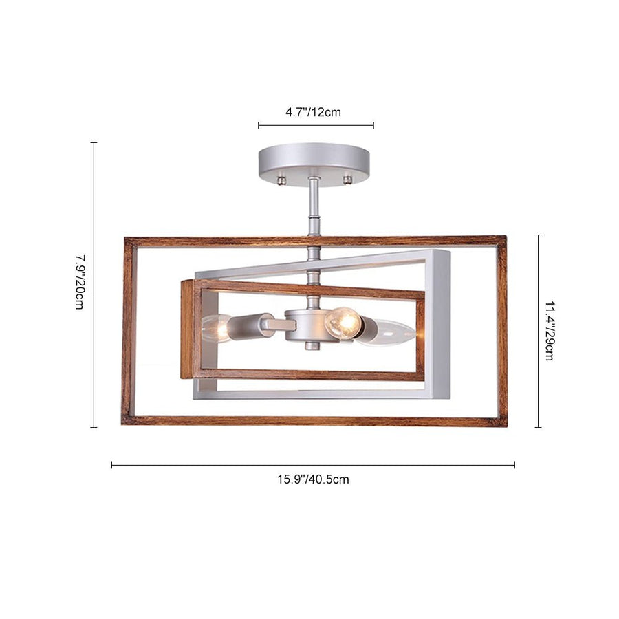 Farmhouze Light-3-Light Geometric Rectangular Semi Flush Mount-Ceiling Light-Silver+Gold-