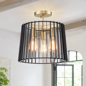 Farmhouze Light-3-Light Industrial Iron Cage Semi Flush Mount-Ceiling Light--