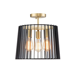 Farmhouze Light-3-Light Industrial Iron Cage Semi Flush Mount-Ceiling Light--