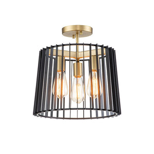 Farmhouze Light-3-Light Industrial Iron Cage Semi Flush Mount-Ceiling Light--