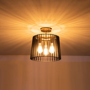 Farmhouze Light-3-Light Industrial Iron Cage Semi Flush Mount-Ceiling Light--