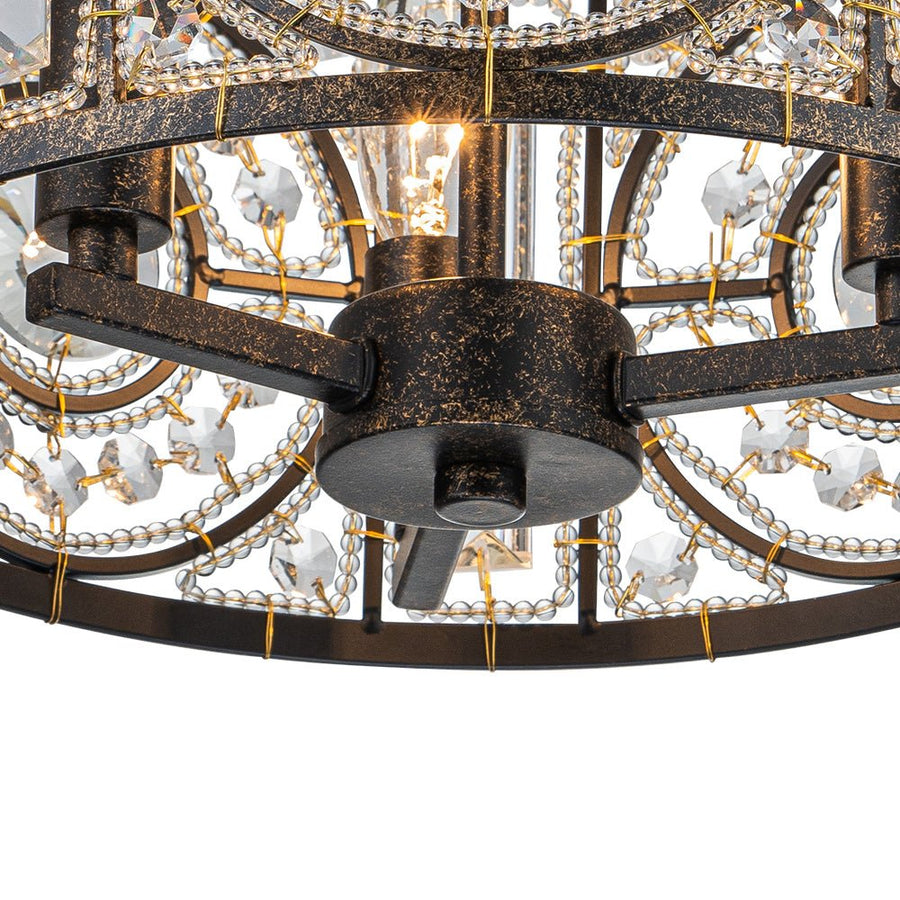 Farmhouze Light-3-Light Vintage Glam Crystal Drum Ceiling Light-Ceiling Light-Black-