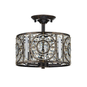 Farmhouze Light-3-Light Vintage Glam Crystal Drum Ceiling Light-Ceiling Light-Black-