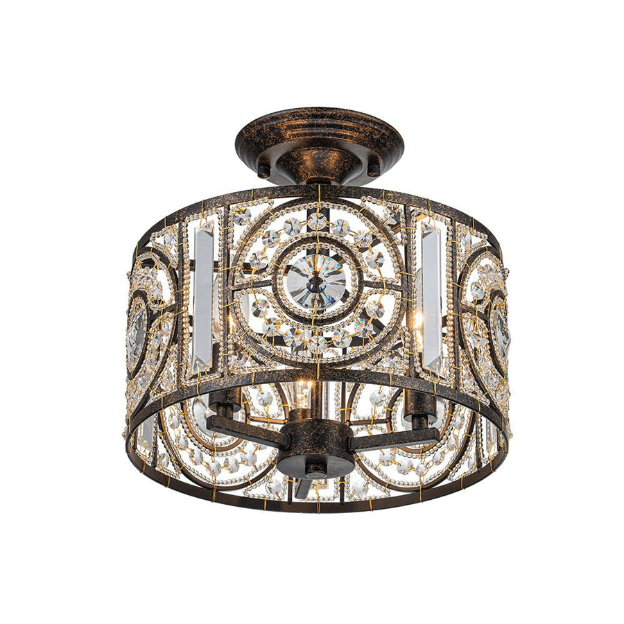 Farmhouze Light-3-Light Vintage Glam Crystal Drum Ceiling Light-Ceiling Light-Black-