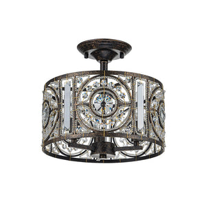 Farmhouze Light-3-Light Vintage Glam Crystal Drum Ceiling Light-Ceiling Light-Black-