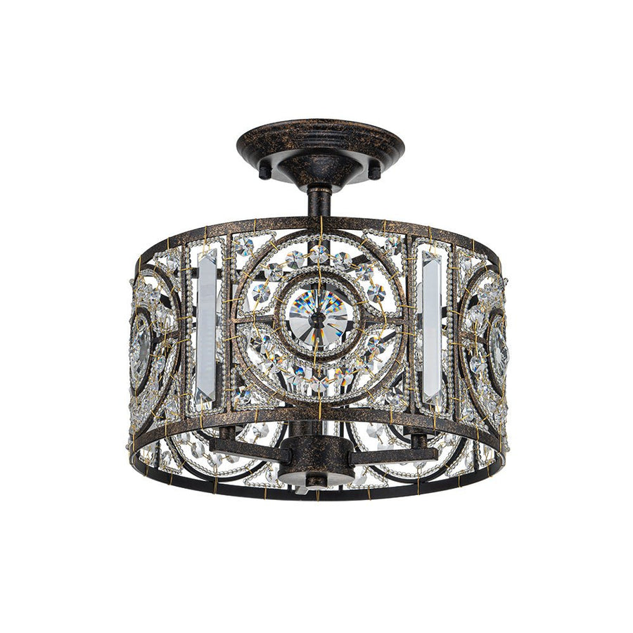 Farmhouze Light-3-Light Vintage Glam Crystal Drum Ceiling Light-Ceiling Light-Black-
