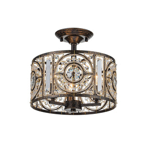 Farmhouze Light-3-Light Vintage Glam Crystal Drum Ceiling Light-Ceiling Light-Black-
