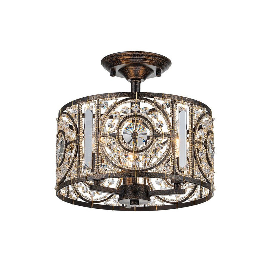 Farmhouze Light-3-Light Vintage Glam Crystal Drum Ceiling Light-Ceiling Light-Black-