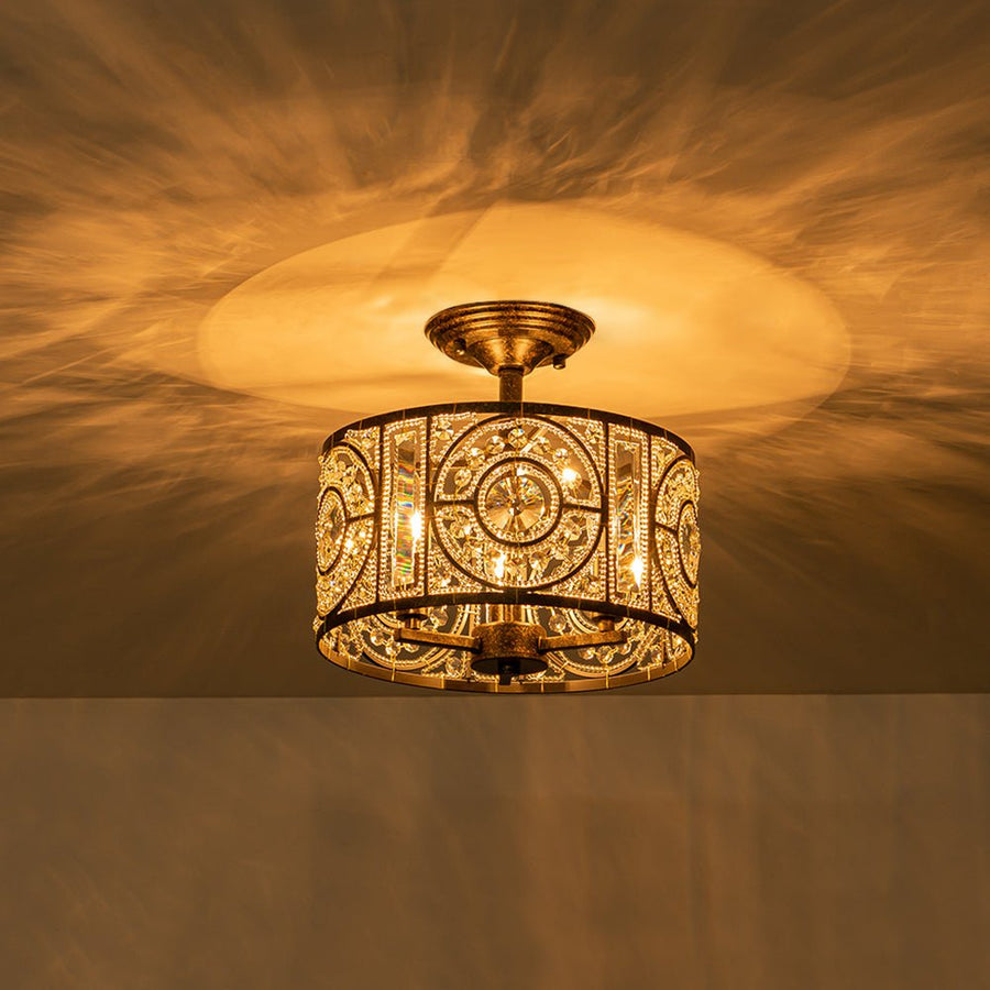 Farmhouze Light-3-Light Vintage Glam Crystal Drum Ceiling Light-Ceiling Light-Black-