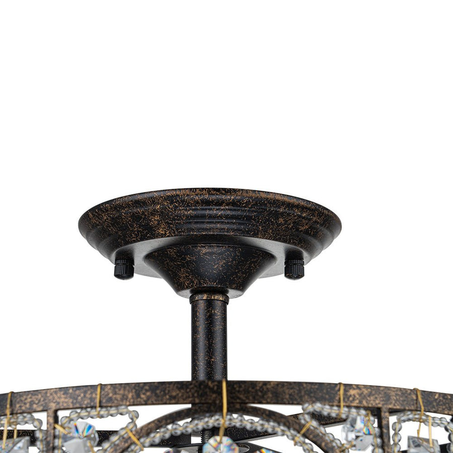 Farmhouze Light-3-Light Vintage Glam Crystal Drum Ceiling Light-Ceiling Light-Black-
