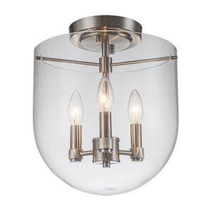 Farmhouze Light-3-Light Wide Bowl Glass Semi Flush Ceiling Light-Ceiling Light-Nickel-3-Light