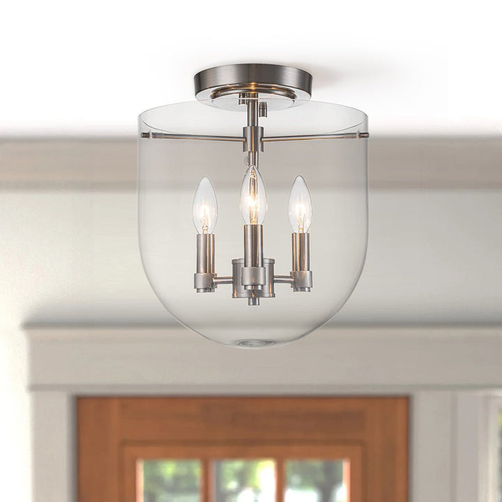 Farmhouze Light-3-Light Wide Bowl Glass Semi Flush Ceiling Light-Ceiling Light-Nickel-3-Light