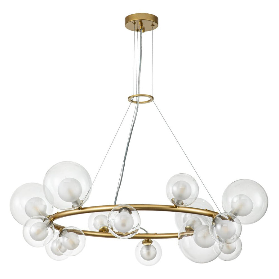 Farmhouze Light-32” Mid-Century Glass Bubble Wagon Wheel Chandelier-Chandelier-Brass-