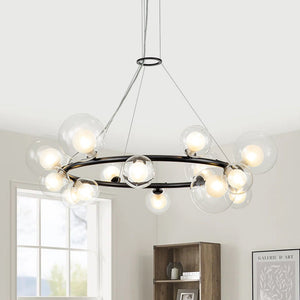 Farmhouze Light-32” Mid-Century Glass Bubble Wagon Wheel Chandelier-Chandelier-Brass-