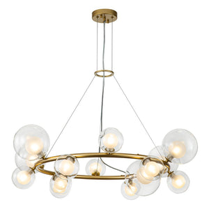 Farmhouze Light-32” Mid-Century Glass Bubble Wagon Wheel Chandelier-Chandelier-Brass-