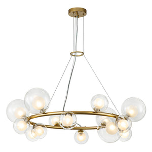 Farmhouze Light-32” Mid-Century Glass Bubble Wagon Wheel Chandelier-Chandelier-Brass-