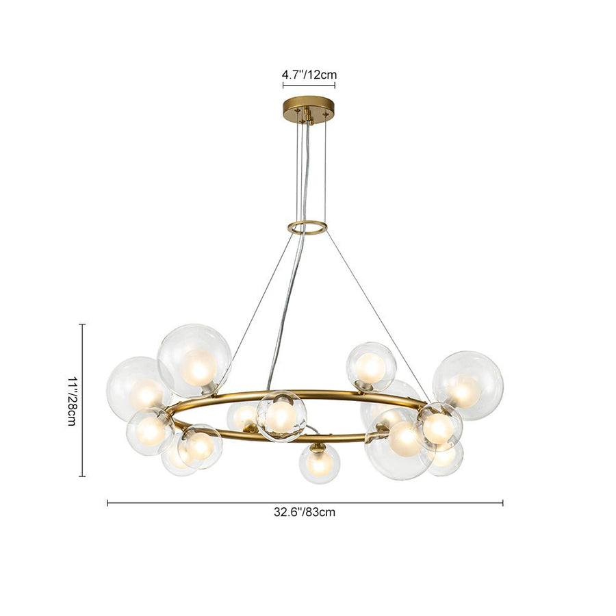 Farmhouze Light-32” Mid-Century Glass Bubble Wagon Wheel Chandelier-Chandelier-Brass-