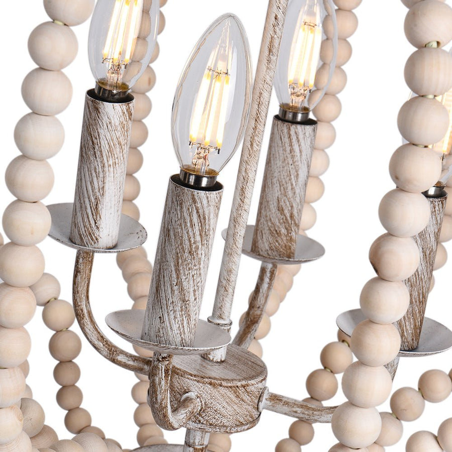 Farmhouze Light-4-Light Bohemian Wood Bead Cage Chandelier-Chandelier-Brown Wood + Matte Black-