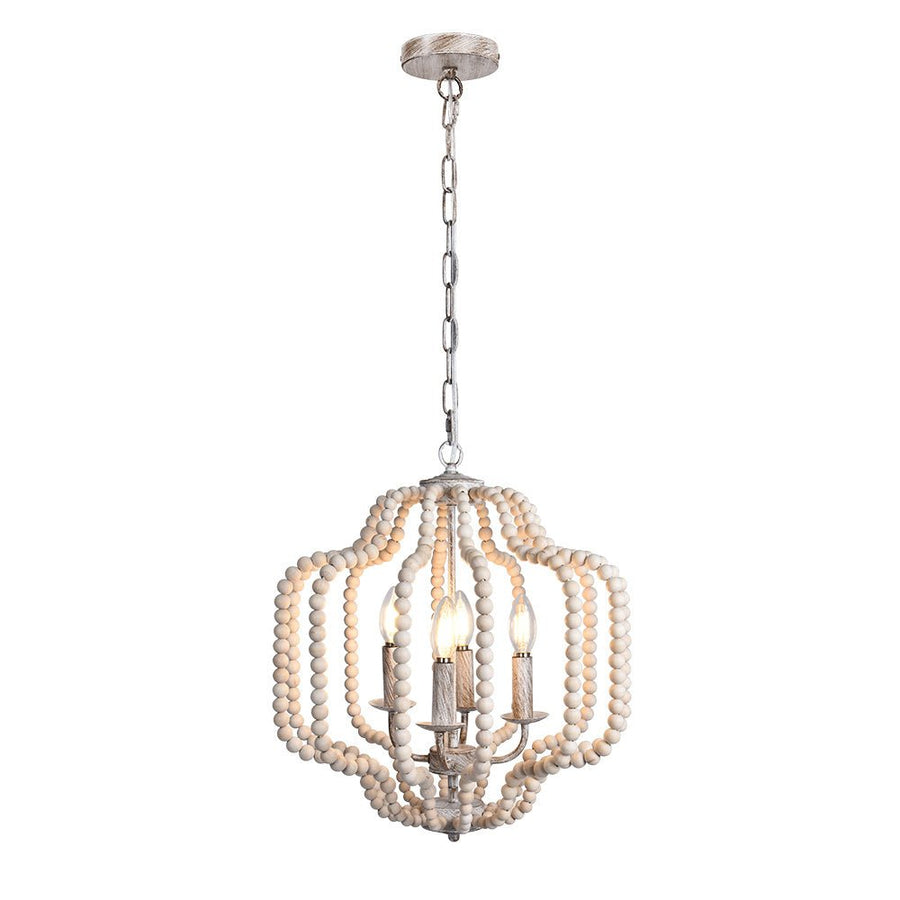 Farmhouze Light-4-Light Bohemian Wood Bead Cage Chandelier-Chandelier-Natural Wood + Rustic White-