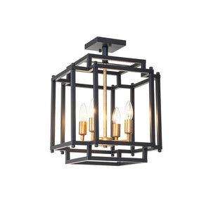 Farmhouze Light-4-Light Farmhouse Metal Square Cage Semi Flush Mount-Ceiling Light--