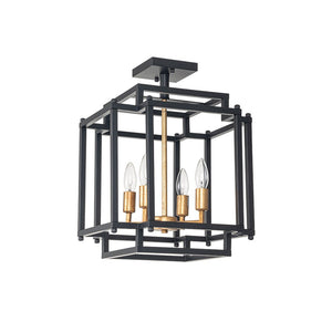 Farmhouze Light-4-Light Farmhouse Metal Square Cage Semi Flush Mount-Ceiling Light--