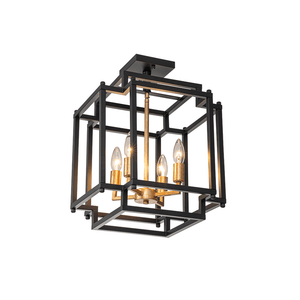 Farmhouze Light-4-Light Farmhouse Metal Square Cage Semi Flush Mount-Ceiling Light--