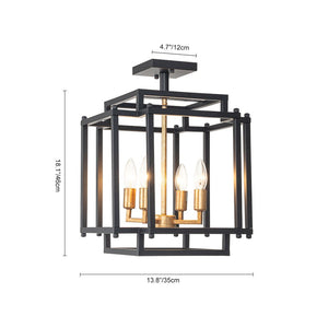 Farmhouze Light-4-Light Farmhouse Metal Square Cage Semi Flush Mount-Ceiling Light--